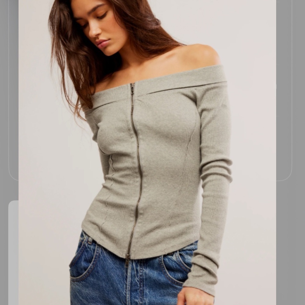 We The Free Off-Shoulder Light Gray Sweater